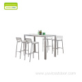 Plastic Wood Slatted Bar Table And Chair Set